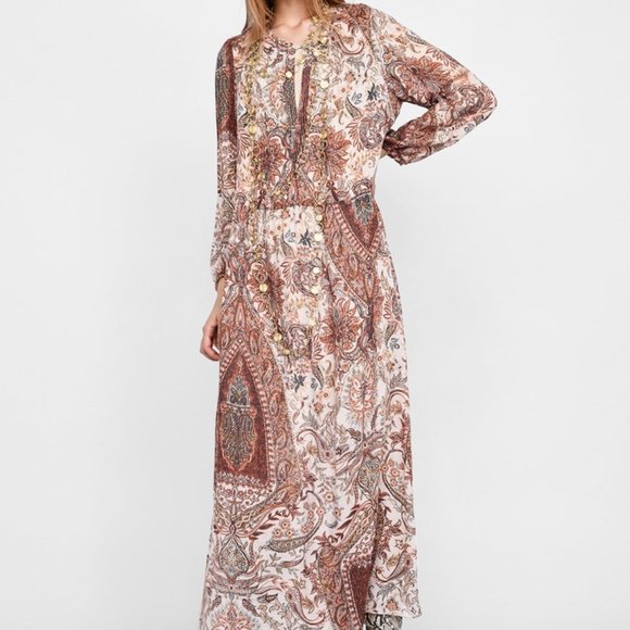 ZARA BLOGGERS FAV PRINTED FLOWING MIDI DRESS BRAND NEW WITH TAGS MEDIUM - Picture 3 of 10